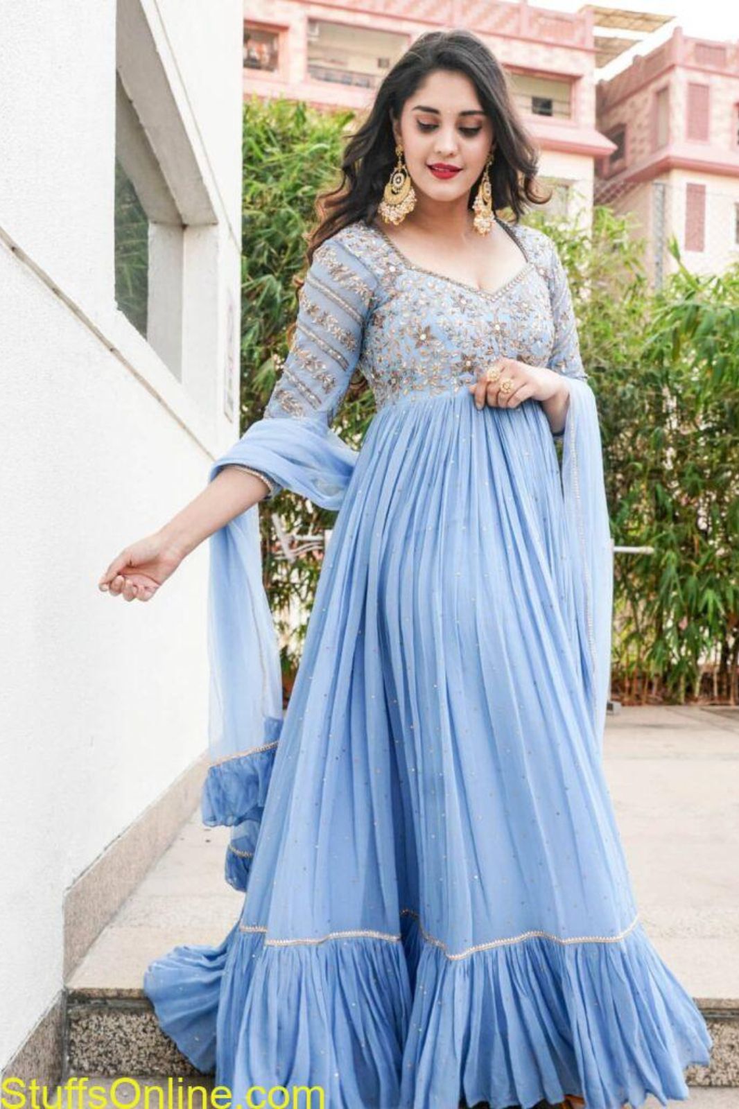 Pakistani Dress Online - Sky Blue Colour Pakistani Suits - SareesWala.com